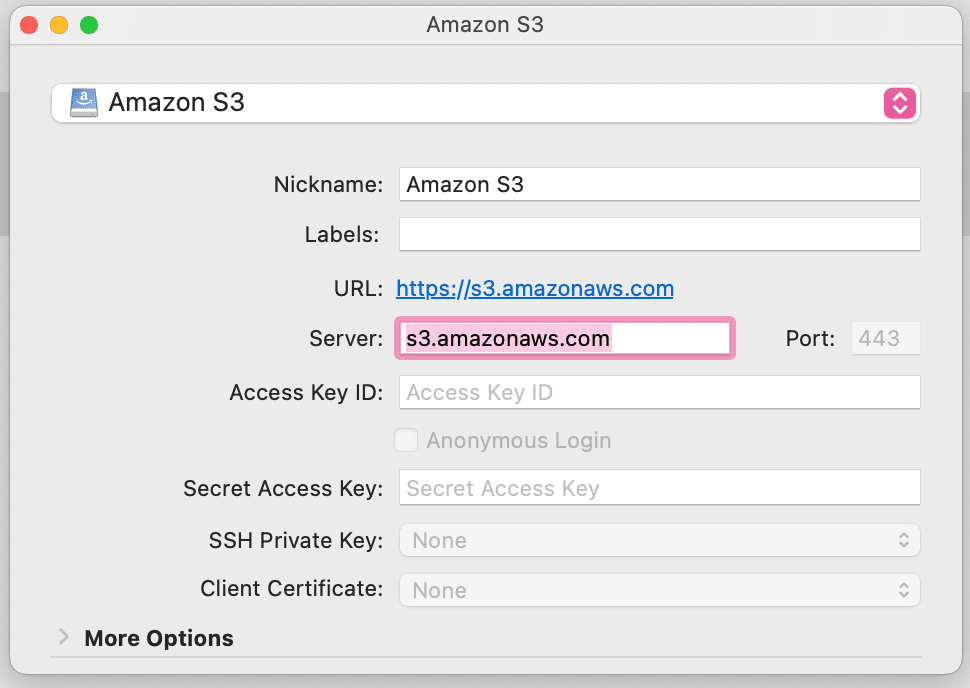 A pimage of the window panel in Cyberduck